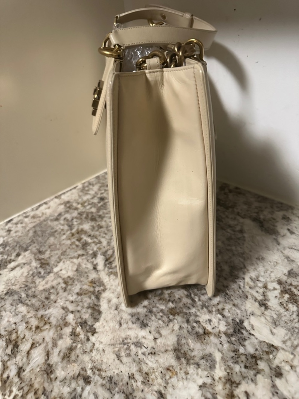 CHANEL Cream Leather Satchel with Gold-Tone Hardware and Top Handle - Picture 7 of 16